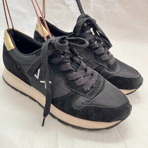 Sun68 Ally sneakers black suede gold EU 39 US womens 8 low top shoes lace up
